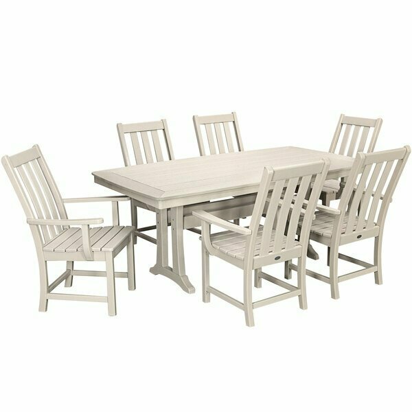 Polywood Vineyard 7-Piece Sand Dining Set with Nautical Trestle Table and 6 Arm Chairs 633PWS4071SA